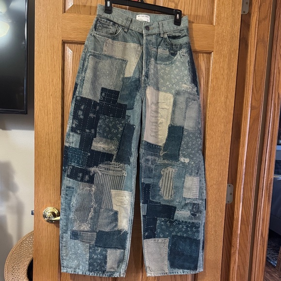 We The Free illusion Patchwork Jeans - Blue and Tan - Picture 8 of 9